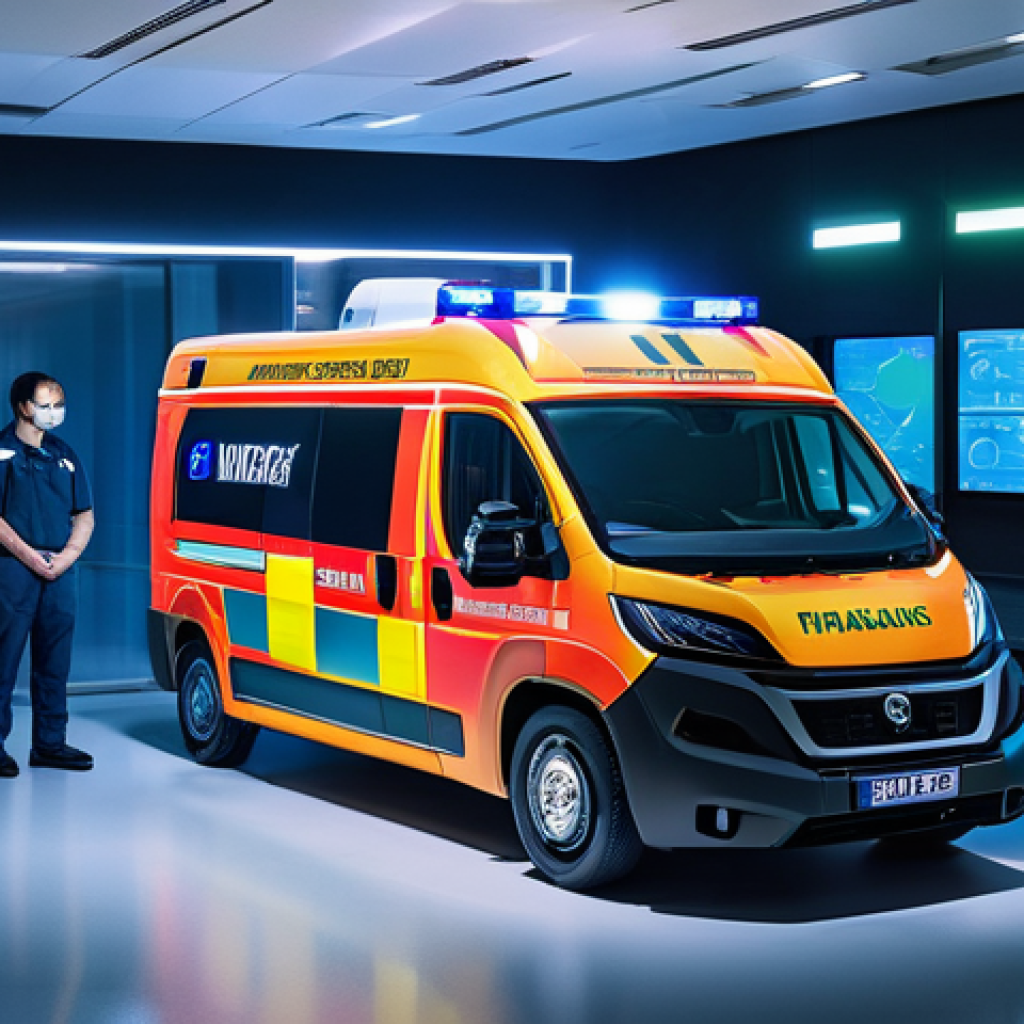 응급구조사와 환자 안전 관리 - **Prompt 1: Advanced AI and Drone Integration in Emergency Response**
    "A sleek, modern ambulance...