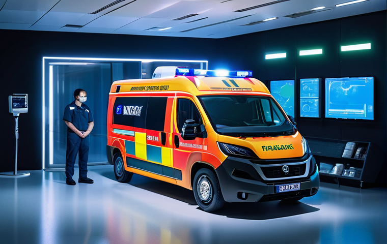 응급구조사와 환자 안전 관리 - **Prompt 1: Advanced AI and Drone Integration in Emergency Response**
    "A sleek, modern ambulance...
