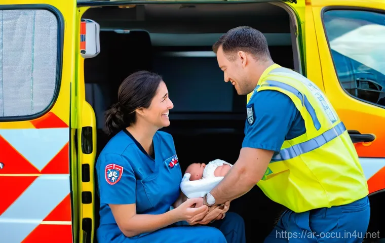 응급구조사 교육 과정 비교 - **Prompt 2: Professional Female Paramedic Providing Advanced Care in an Ambulance**
    "A highly sk...