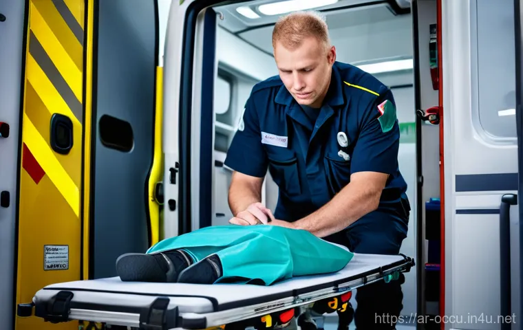 응급구조사와 개인정보보호법 - **Prompt 1: Dedicated Paramedic with Secure Tablet**
    "A male paramedic, approximately 30-40 year...