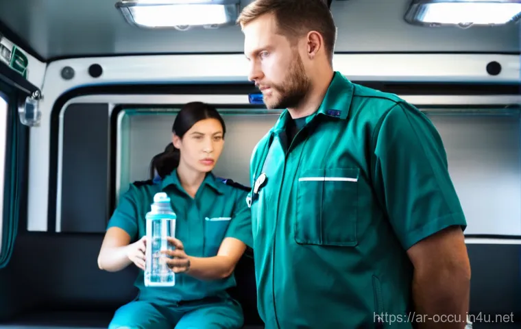 응급구조사 근무 중 영양관리 - **Prompt:** A confident and determined paramedic, of diverse background (e.g., Arab ethnicity), in a...