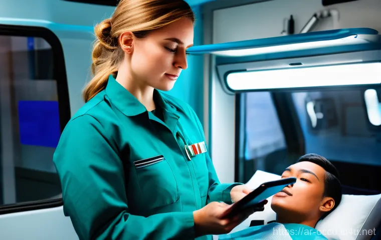 응급구조사와 신규 장비 활용 사례 - Prompt 1: The Modern Paramedic with Mobile Diagnostic Tools**