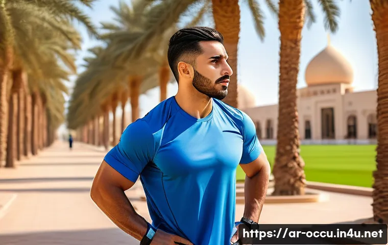 응급구조사와 건강 유지법 - A Middle Eastern male paramedic in his late 20s performing a dynamic workout routine outdoors in a s...
